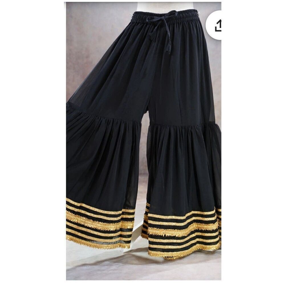 Georgette Gota Patti Flared Palazzo Pants Indian Women Bollywood Ladies Wedding